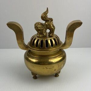 Vintage Brass Incense Burner Lion
